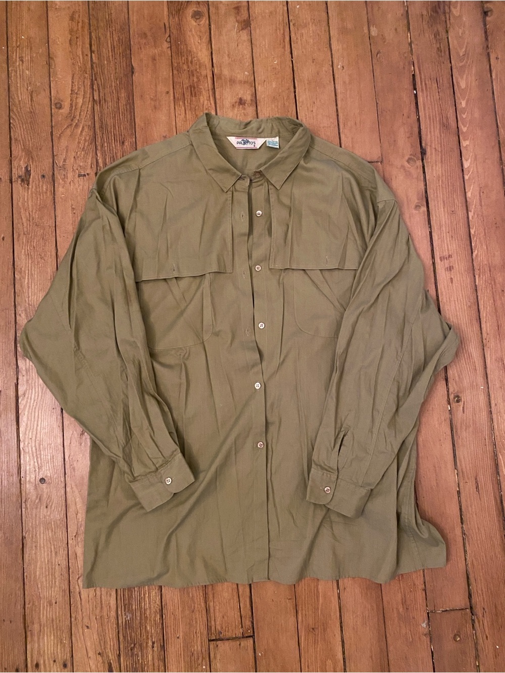 Light Olive Button-Up fishing Shirt size large